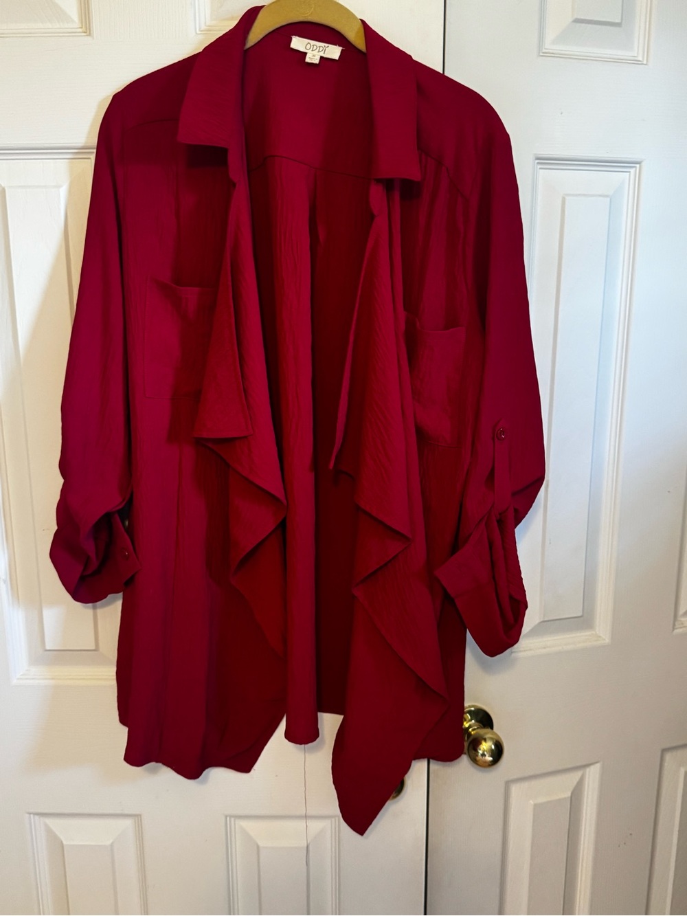 ODDI Women's Open-Front Draped Cardigan - Red